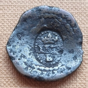 Felipe III Resello de Burgos año 1603 sobre un  2 maravedis de Felipe II con ceca Segovia