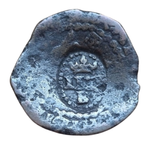 Felipe III Resello de Burgos año 1603 sobre un  2 maravedis de Felipe II con ceca Segovia. BC+