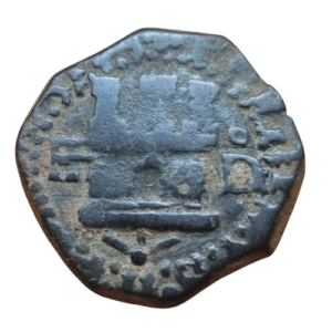 Felipe II 2 cuartos Segovia D. Variante marca bajo castillo. MBC-