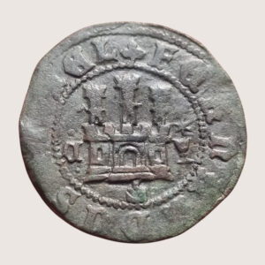 REYES CATÓLICOS 2 Maravedís Cuenca. Marcas:  Cáliz, Armiño, A