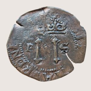 JUANA Y CARLOS. SANTO DOMINGO 4 MARAVEDIS. Valor 4 . P - S. Ensayador parece: E en lugar de F