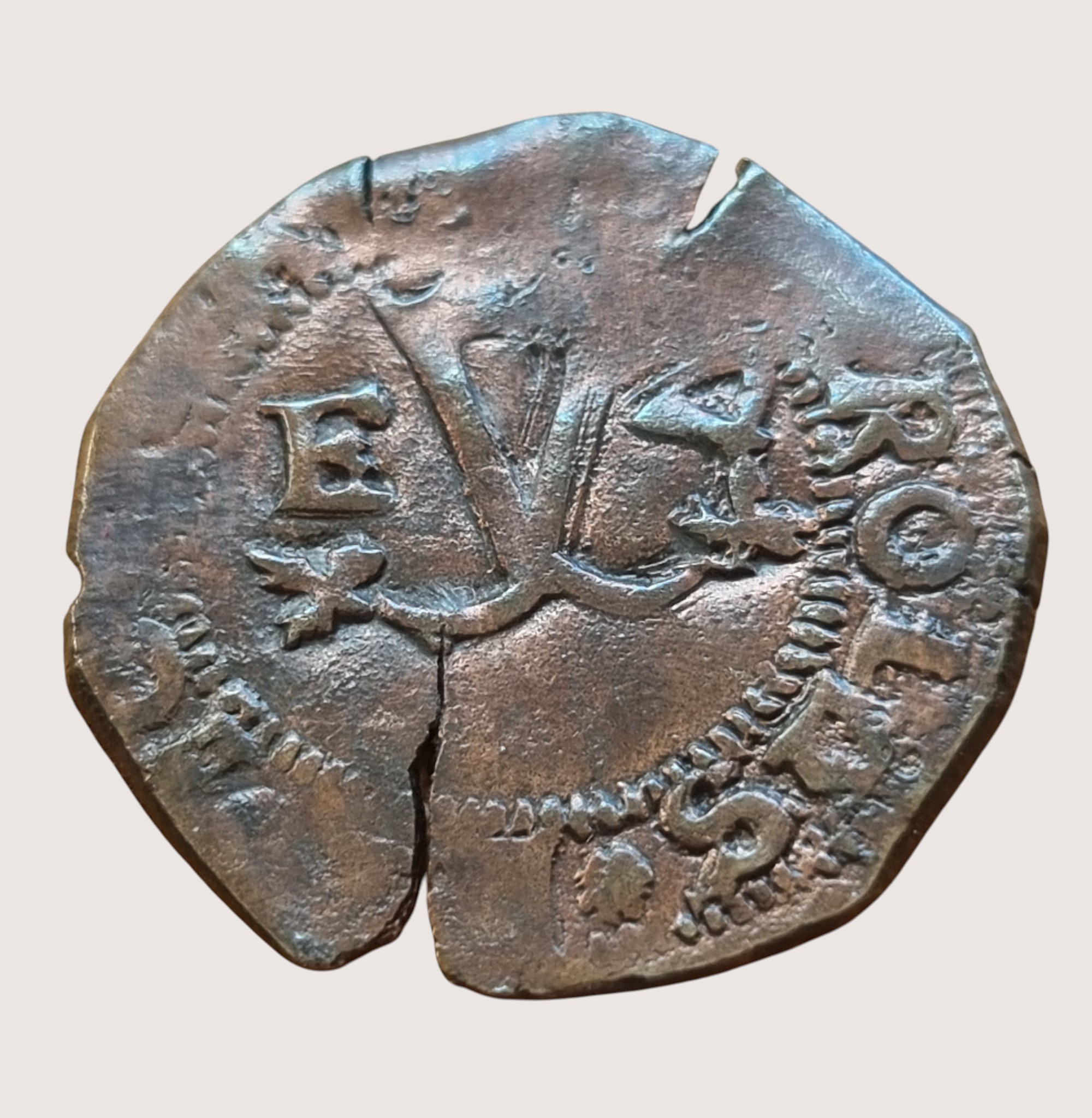 JUANA Y CARLOS. SANTO DOMINGO 4 MARAVEDIS. Valor 4 . P - S. Ensayador parece: E en lugar de F - Imagen 2