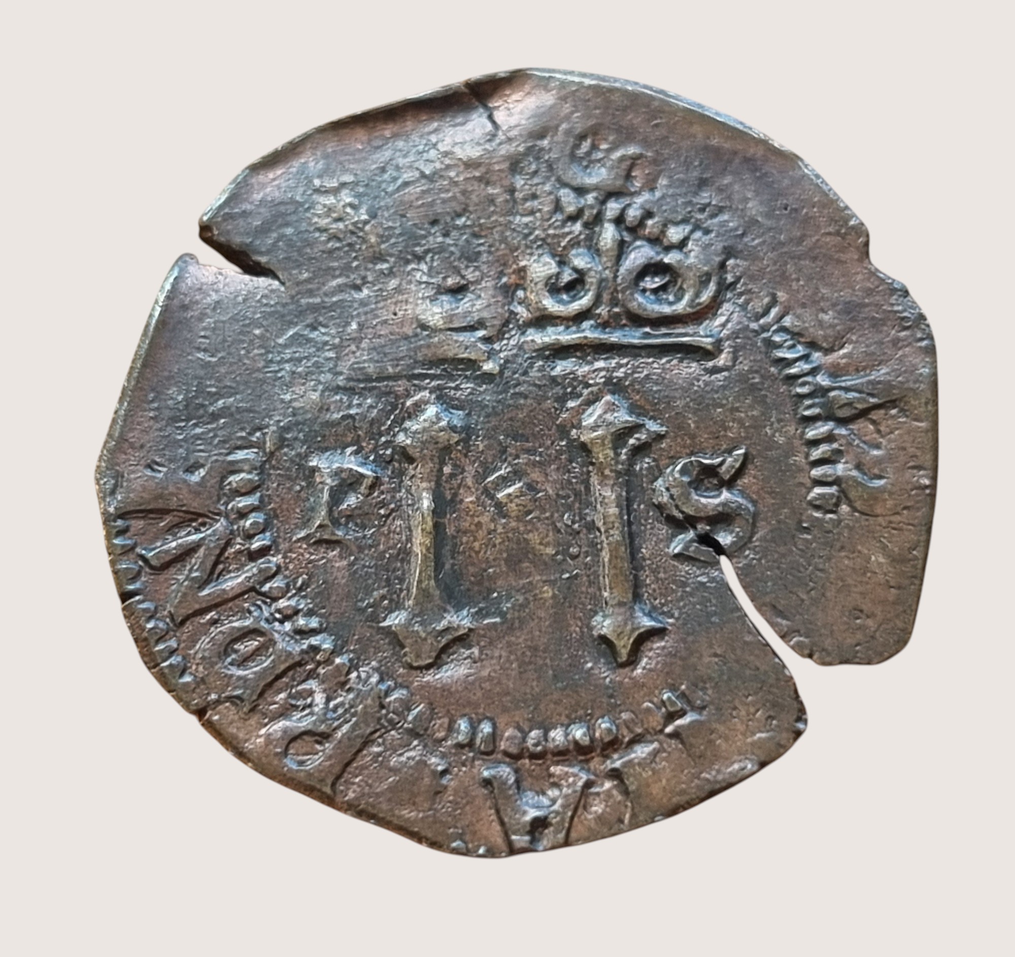 JUANA Y CARLOS. SANTO DOMINGO 4 MARAVEDIS. Valor 4 . P - S. Ensayador parece: E en lugar de F