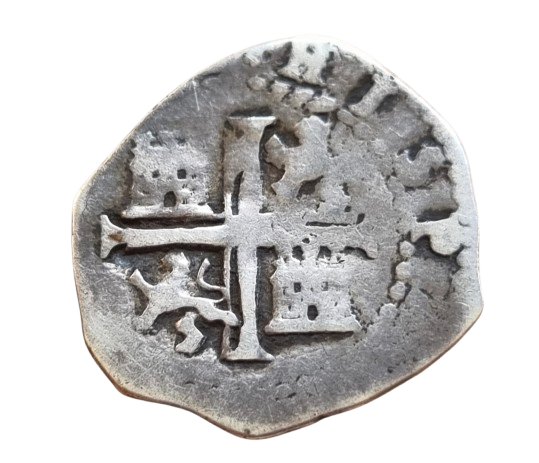 FELIPE II 1/2 REAL SEVILLA D 1588 HISPANIARVM en ANVERSO Y REVERSO. Ag. Peso: 1,7 gr. BC+ - Imagen 2