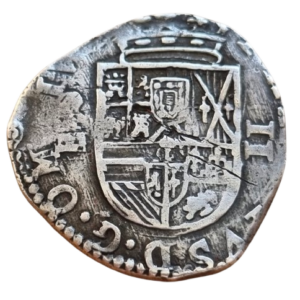 FELIPE II SEGOVIA ÁRBOL 2 REALES 1597. Muy Rara y más con fecha. Tipo OMNIVM