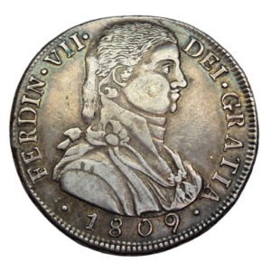 Fernando VII. 8 reales Santiago F.J. 1809. Escasa. Ag. Peso: 26,98gr. EBC-