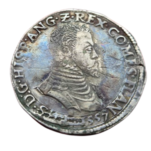 Monarquía española. Felipe II. Brujas. 1 escudo felipe. 1557. Ag. Peso: 33,64 gr. MBC/MBC-