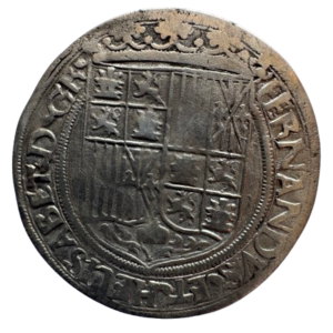Reyes Católicos. Toledo T encima cruz en reverso. 1 real. Ag. Peso: 3,8 gr.  MBC+