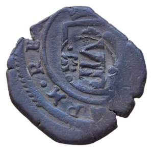Felipe IV. Burgos B. 8 maravedís 1622?. Error leyenda: HISPANIARM.