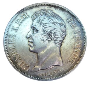 Francia. Carlos X 5 francos. Marsella / Marseille. 1830. Bonito tono. Ag. Peso: 24,95 gr. MBC